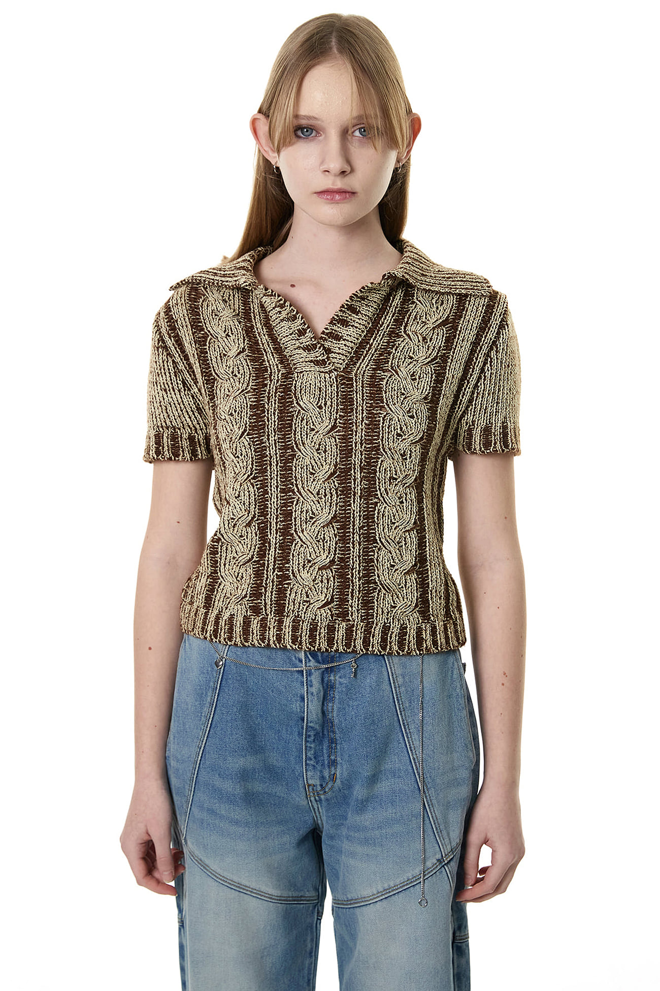 CABLE HALF BLEND KNITWEAR / BROWN, 세릭