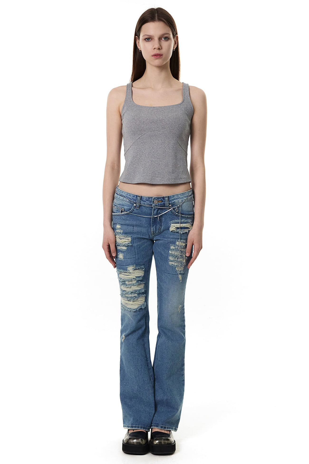 DESTROYED BOOT CUT JEANS / BLUE, 세릭